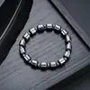 Pulsera Transfronteriza de Piedra Biliar Negra para Hombres, Pulsera Moderna y Versátil para Mujeres, Color Acero Color Gunmetal, Joyería Elegante y de Alta Gama