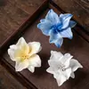 Adorno chino tradicional estilo Zen de pétalo de lirio tallado a mano en cerámica, portaincienso de alta gama para decoración del hogar con base y difusor de aroma