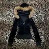 Moda Americana Nueva Transfronteriza Ajustado Delgado Felpa Borde Capucha Cremallera Cárdigan Chaqueta Cintura Top