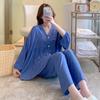 Pijamas de Algodón Seda de Estilo Nuevo para Mujer Cárdigan Conjunto de Dos Piezas Pijamas para Mujer Primavera Manga Larga Algodón Artificial Conjunto de Ropa de Casa para Mujer Primavera