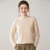 Suéter Feminino 100% Caxemira Novo Outono e Inverno, Pronta-a-Vestir Suéter de Camada Interna Meia-Gola com Borda Enrolada, Tricô Suéter de Manga Longa