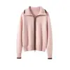Invierno 2026 Nuevo Cárdigan de Cachemir para Mujer con Cremallera Doble Gruesa, Cuello Solapa, Bloques de Color, Capa Base Versátil, Ajuste Holgado, Ropa de Abrigo