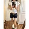 Shorts de mezclilla lavada estilo americano de talla grande para mujer, Verano Nuevo Retro Hot Girl Cintura baja Adelgazantes Rectos Pantalones cortos