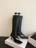 Primeiro Encontro com as Sandálias de Salto Alto com Tiras Finas e Bico Quadrado de Verão da Moda, Sexy e Emagrecimento, Botas de Cano Alto com Zíper Lateral