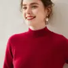 Suéter de punto de cachemira grueso para mujer de otoño e invierno, cuello alto medio, color sólido simple, base raglán, holgado, adelgazante, para ir al trabajo