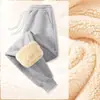 Pantalones de Invierno y Otoño con Forro de Terciopelo Cálido para Amarrar los Pies para Hombre, Engrosados, Cortavientos, con Cremallera, Casual, Pierna Recta, Pantalones Deportivos de Lana de Cordero