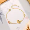 Nuevo Pulsera de Calabaza Esmaltada Azul Estilo Chino para Mujer, Chapada en Oro de 18K, Joyería de Lujo Ligero Vintage de Nicho de Gama Alta