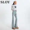 Jeans Feminino 2025 Primavera Novo Design Sensível Rasgos Micro Fenda Cintura Alta Slim-Fit Calças Slim-Fit