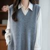 Chaleco de Punto de Lana Pura para Mujer Ropa Exterior Cuello en V Suéter sin Mangas 2025 Otoño e Invierno Nuevo Estilo Chaleco Top en Capas