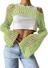 Suéter de Ganchillo Nuevo de Otoño 2022 para Mujer Europeo y Americano Blusa Sexy a Cuadros de Manga de Cuerno Súper Corta Casual para Mujer Tendencia