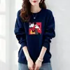 Moletom grosso de algodão estilo coreano com gola redonda e forro de fleece para mulheres, adequado para primavera, outono e inverno, casual, moderno, versátil e adequado para o dia a dia, blusa de manga longa