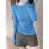 Camiseta de Manga Longa Fina Respirável de Seda de Gelo para Mulheres 2026 Primavera Outono Gola Redonda Pulôver Slim Fit Fresca como Gelo Camada Base Ligeiramente Transparente