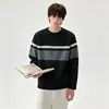 Tricô de Alta Qualidade 2026 Novo Bloco de Cores Retrô Listrado Gola Redonda para Homens e Mulheres, Outono/Inverno Textura Tridimensional Espessada