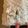 Camiseta infantil de verão de manga curta, top de bebê estiloso com desenho, camiseta básica versátil para bebês e crianças pequenas, roupas de verão para meninas
