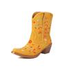 Botas Ocidentais de Brim Pontudas com Salto Grosso e Padrão de Costura para Meninas, Moda Nova Universal para Todas as Estações de 2024