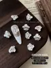 Decoraciones para Uñas White Small Flower Zircon Stacked Rhinestone, Perla 3D Cuadrada de Lujo Ligero Sin Base, Pedrería al por Mayor