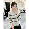 Suéter listrado de design exclusivo 2026 outono/inverno novo estilo cardigã jaqueta listrada color-block de manga longa com gola redonda