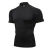 Gola Alta Masculina PRO Roupas Apertadas Manga Curta Fitness Esportes Corrida Roupa de Treino Elástica Secagem Rápida Roupa Camiseta Manga Curta Roupas