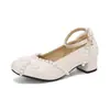 Zapatos de estilo nacional Pearl 28wish para comercio exterior, traje Tang, cheongsam, bordado, 43, zapatos de capa única, nuevos zapatos de tacón medio 2024 con botones gruesos para mujer