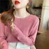Suéter de malha, nova blusa base de venda quente primavera/outono 2025 para mulheres, peça para usar por baixo no início do outono, top de manga comprida, suéter fino de gola redonda