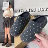 Mules femininas preguiçosas retrô de bico redondo, estilosas 2026 novas estilo coreano com bolinhas, slip-on, solado grosso, bico fechado, meias-pantufa
