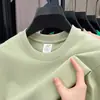 Camiseta de verão masculina de algodão puro, de manga curta, respirável e de corte solto, camiseta com gola redonda para jovens e meia-idade, top versátil e moderno de cor sólida