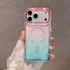 Funda magnética de dos colores degradados adecuada para Ip17/18 Promax, funda para teléfono móvil Apple 16 anticaíble tres en uno con cordón