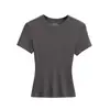 Camiseta Básica de Verão com Gola Redonda, Corte Slim, Manga Curta para Mulheres, Estilo Americano de Alta Qualidade, Cor Sólida, Top Camiseta Curta com Ombro Normal