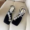 2026 Primavera Verão Novo Estilo Comércio Exterior Argola de Dedo Uma Tira Flor Quadrada Elegante Moda Sandálias Chinelos Femininos Transfronteiriço