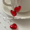 Corrente para Clavícula Design Minimalista Nicho Estilo Coreano S925 Prata Esterlina Colar com Pingente de Coração Vermelho Versátil e Elegante