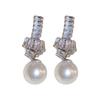 Aretes de perlas anudadas de circón de aguja plateada, aretes de estilo elegante y moderno de lujo ligero, aretes simples personalizados de alta gama al por mayor