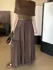 Xiu Xi Xi 2026 Outono Novo Estilo Elegante Cintura Alta Chiffon Bainha Franzida Midi Saia Emagrecedora Longa Saia 85506