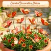 Estacas de mariposa artificiales con estampado de degradado rojo anaranjado, un juego de 12, decoraciones para jardín exterior, inserciones para patio