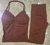Conjunto Df de Pantalones Largos y Chaleco Más Vendidos de Amazon, Chaleco Deportivo de Cuello Halter de Nailon Mate de Alta Elasticidad Ultrafino