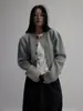 Chaqueta cárdigan suéter de punto gris de alta gama retro americano para mujer, holgada y casual, adecuada para otoño e invierno