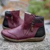 Sapatos Femininos Europeus e Americanos Transfronteiriços Moda Retrô Inverno Zíper Novo Estilo Patchwork de Couro Tamanho Grande Confortáveis Sola Rasa Atacado Tamanho Grande