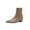 Nuevas botas cortas de moda con tacón grueso de 5 cm, botines tipo calcetín para mujer para personas menudas, botas delgadas de tacón alto, botines negros