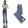 Jeans Flare Cintura Alta Feminino Slim Slim-Fit Calças Femininas Cropped Outono Micro-Lappers Lançamento