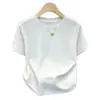 Camiseta de manga corta de algodón puro con diseño de cielo estrellado, estilo nuevo para mujer, moda de verano, talla grande, diseño elegante, cuello redondo, efecto adelgazante