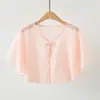 Saia externa feminina de verão em chiffon xale pequeno, colete curto solto, casaco cardigan fino de chiffon com proteção solar