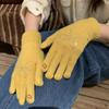 Lindos Guantes Cortos de Punto con Lazo de Amor con Pedrería Caliente para Estudiante Otoño e Invierno Estilo Coreano Ins para Exterior Viajar Montar Mujeres