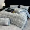 Estilo Coreano Novo Outono/Inverno Espessado Alta Contagem Algodão de Fibra Longa Roupa de Cama Conjunto de Quatro Peças AB Lado Duplo Algodão Puro Estampado Confortável Roupa de Cama para Dormir