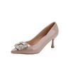Zapatos de tacón alto poco profundos de charol 9876-15 nuevo temperamento socialité sentido maduro zapatos blancos para mujer zapatos de tacón fino con pedrería