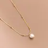 Collar de Perlas de Agua Dulce con Forma Barroca de Acero de Titanio, Abalorios Espaciadores de Moda de Nicho, Cadena para Clavícula Estilo Normcore Hueso de Serpiente