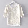 262 Cor Coreana T-shirt Curta Masculina Floral Linho Solta Casual Estampada Manga Curta T-shirt uma geração de cabelo