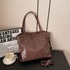 Bolso de mano de gran capacidad con textura retro simple, bolso de hombro tipo mensajero informal de color sólido a la moda 2024 para mujer