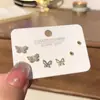 Prata 925 Banhado Um Cartão com Conjunto de 3 Pares de Brincos Assimétricos de Cisne Pérola de Imitação Strass para Mulheres Joia de Orelha Pedra de Gato Estudante