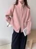 Cardigan Casual de Malha Preguiçosa Gola Alta com Zíper Duplo Cor Sólida Bolsos Duplos Outono Inverno Estilo Coreano Emagrecedor Versátil
