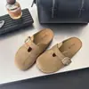 Sandalias retro de ante con suela gruesa y hebilla para mujer, nueva colección otoño 2026, pantuflas cómodas y versátiles tipo slip-on de punta cerrada