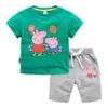 Camiseta de Niños 2023 Verano Nuevo Cerdo Globo Comercio Exterior ins Estilo Coreano Algodón Pantalones Cortos de Manga Corta para Niños Traje de Dos Piezas